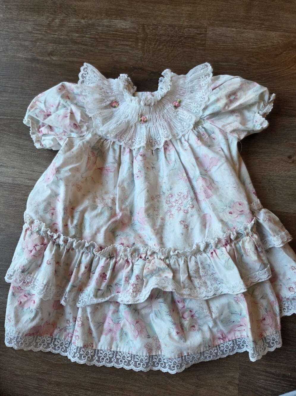Vintage 1969 Raggedy Ann Girls Frilly Floral Dress Shirt Ruffle Collar